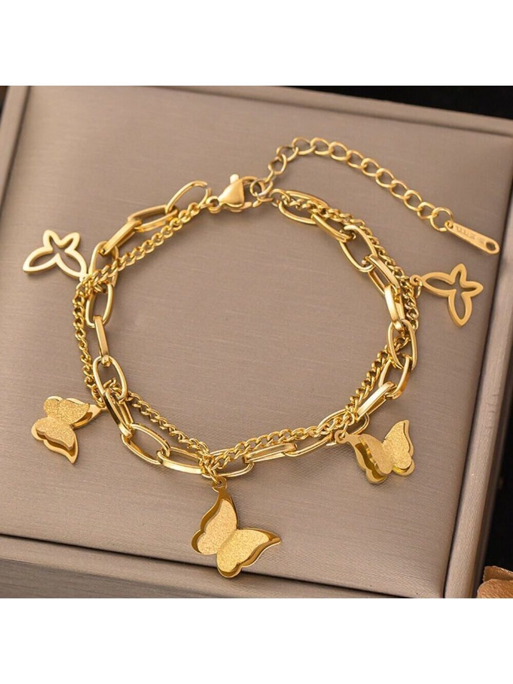18K Gold Plated Butterfly Charm Bracelet | Waterproof, Tarnish Proof S/S